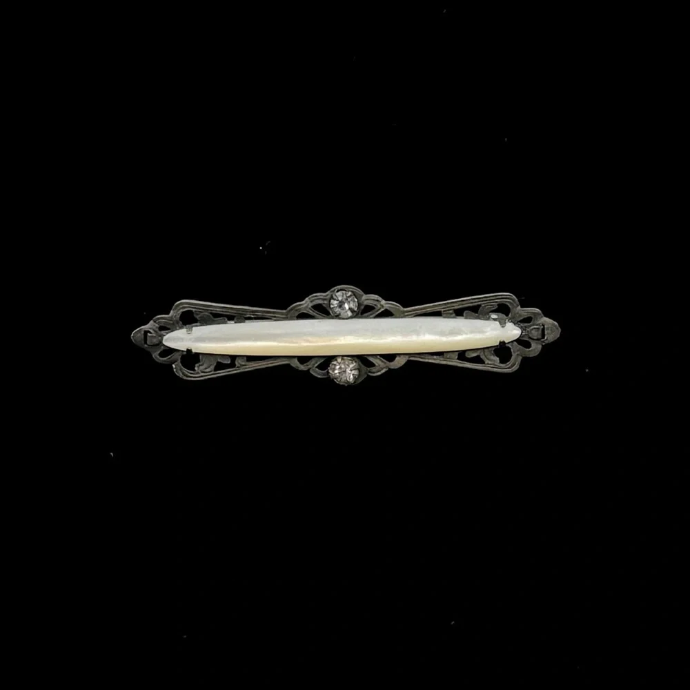 VINTAGE Mother of Pearl & Crystal Bar Brooch